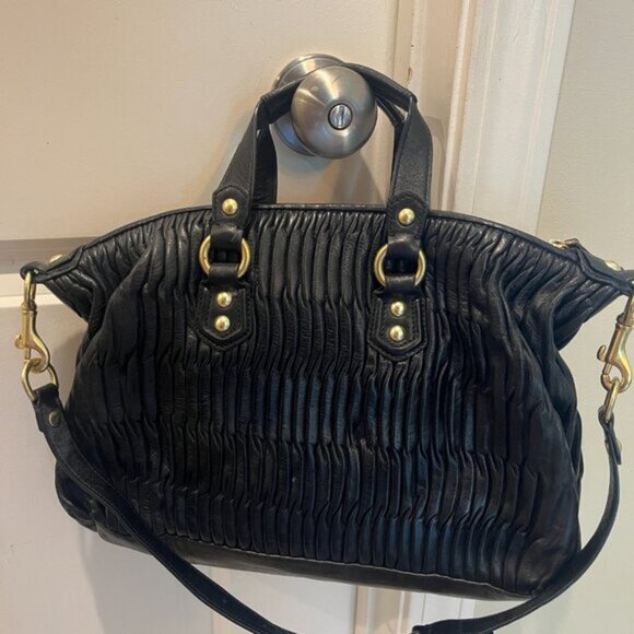 Vintage Coach Ashley Gathered Raspberry Black Leather Satchel Shoulder Bag - Picture 3 of 4